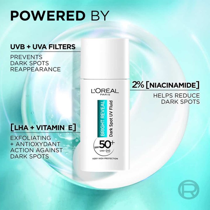 Loreal Paris Bright Reveal Dark Spot Uv Fluid Spf 50+ Niacinamide 50Ml