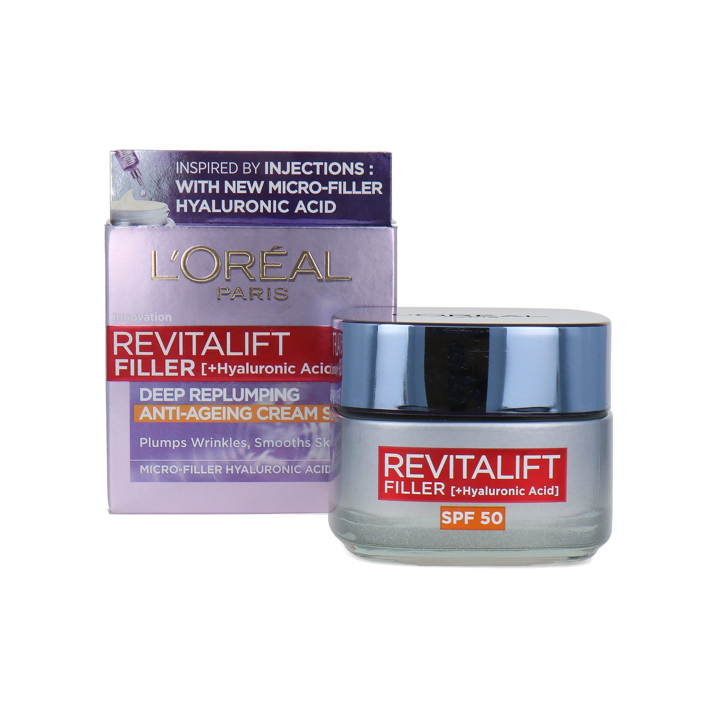 Loreal Revitalift Filler +Hyaluronic Acid
Deep Replumping Anti-Ageing Cream Spf 50